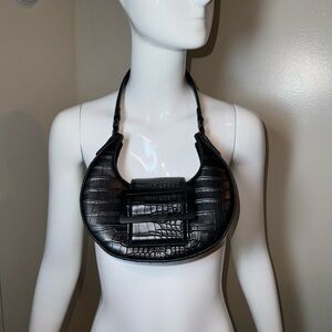 Circular Crocodile Black Leather Bag